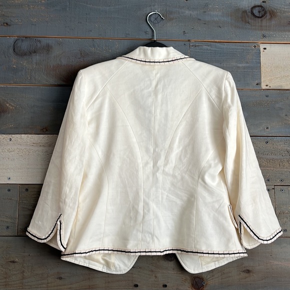 Anne Klein Linen Blend Ruffle Stretch 3/4 Sleeves Blazer 4 - Picture 6 of 12